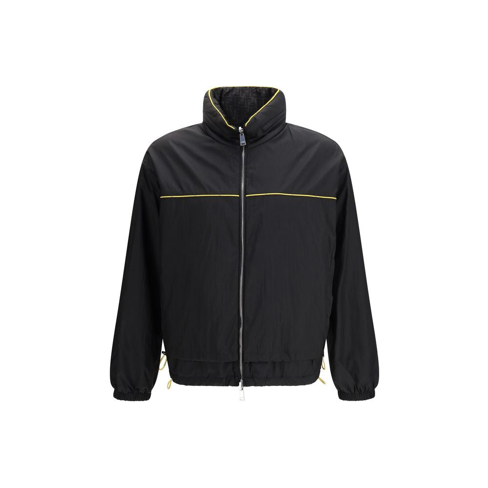 Schwarze Synthetik-Shell-Jacke mit FF-Jacquardmuster