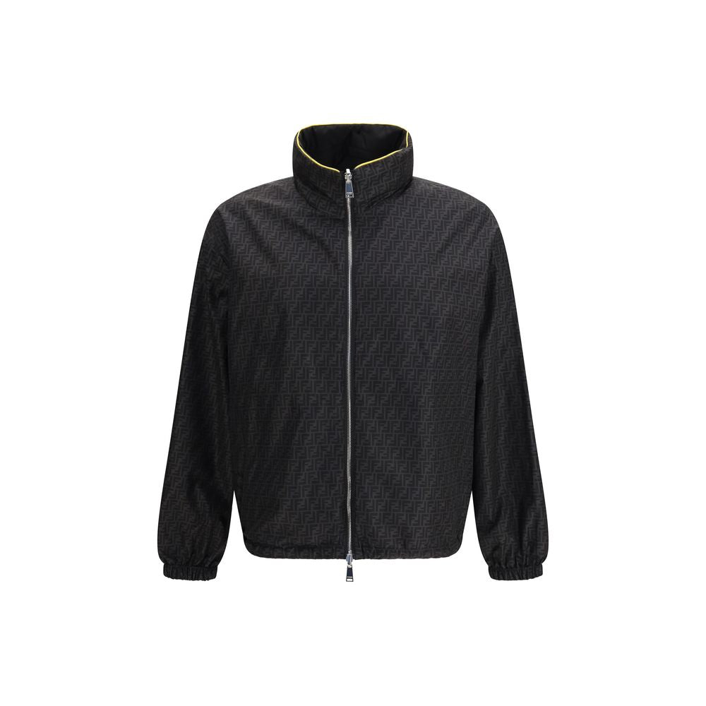 Schwarze Synthetik-Shell-Jacke mit FF-Jacquardmuster