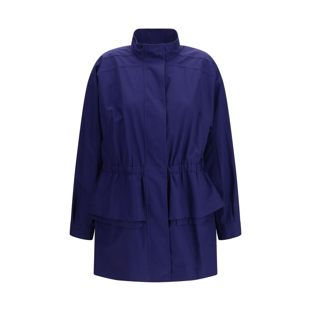 Blauer Baumwoll-Midi-Parka mit Logo-Stickerei