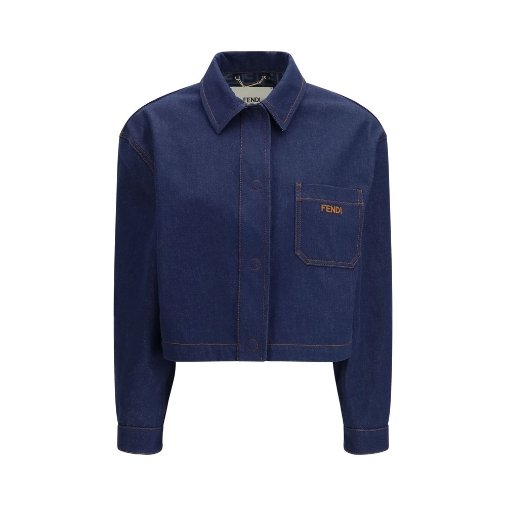 Blaue Jeansjacke aus Baumwolle mit gesticktem Logo