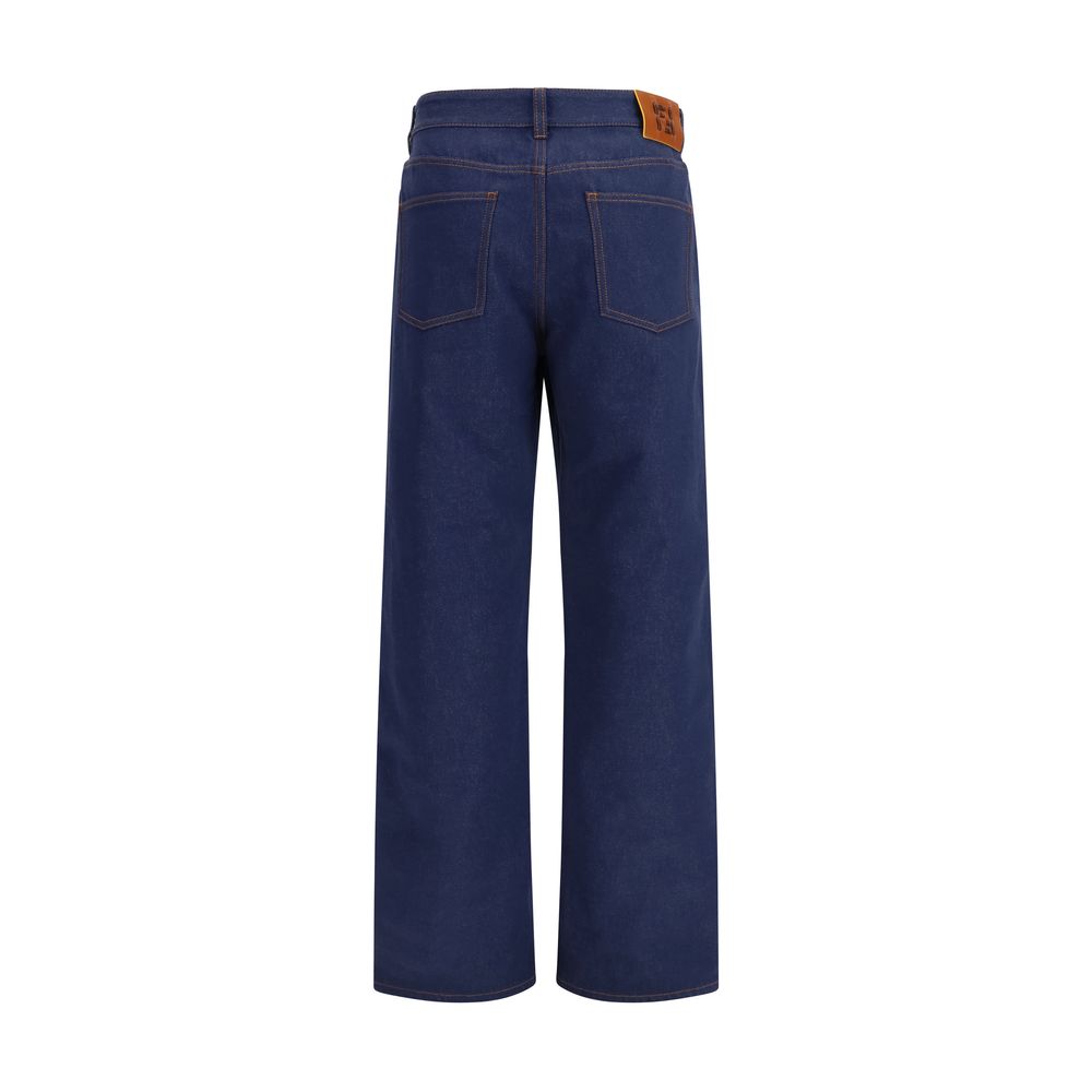 Blaue gerade geschnittene Baumwolljeans mit Logo-Detail