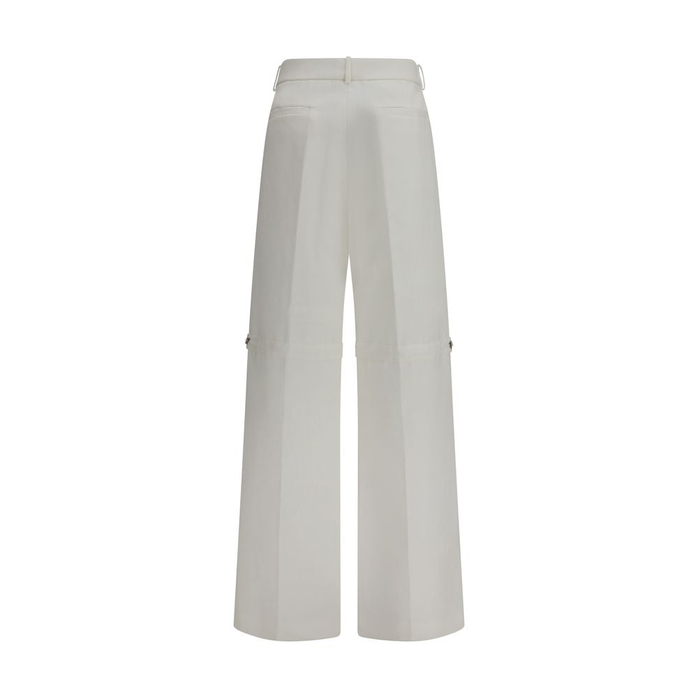 White Cotton Pants with Embroidered Logo by Fendi