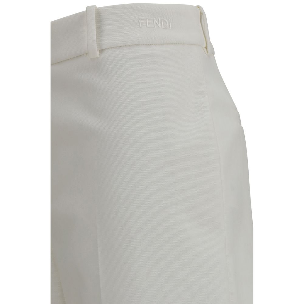 White Cotton Pants with Fendi Embroidered Logo