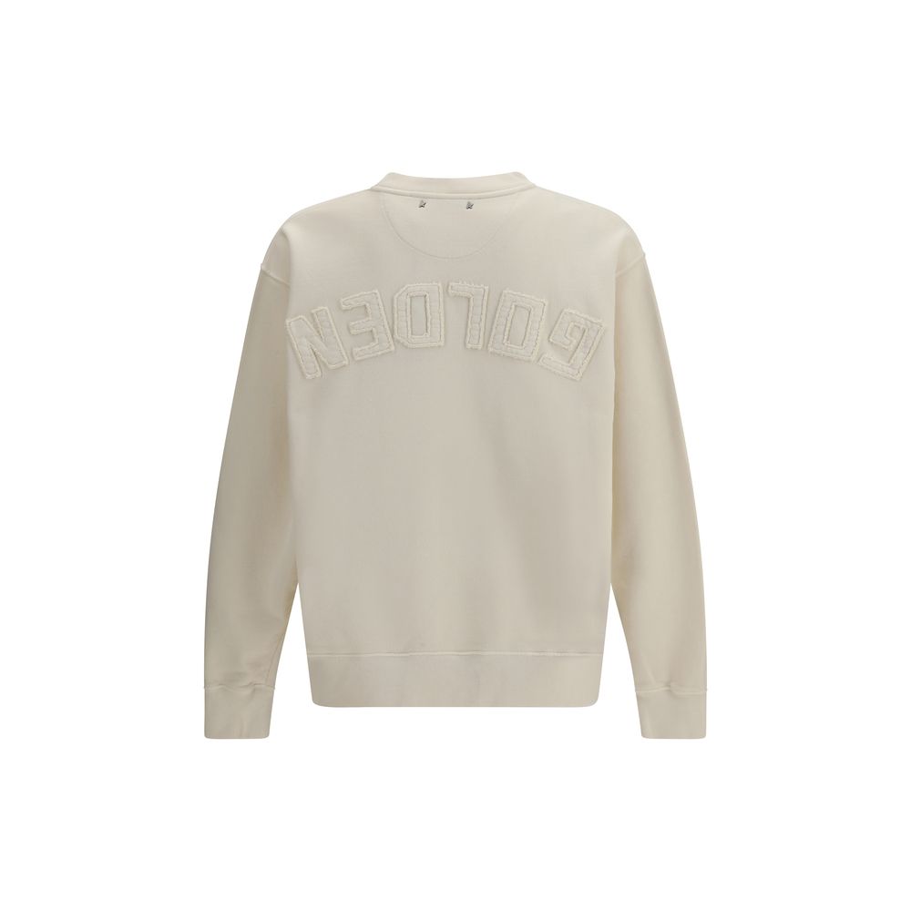 Beige Cotton Sweatshirt with Golden Goose Logo