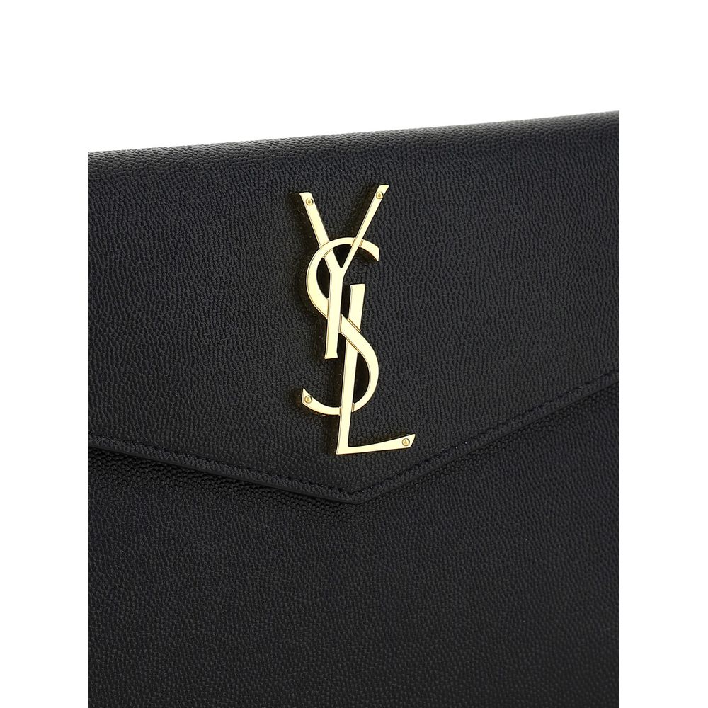 Black Leather Wallet with Gold-Tone Plaque