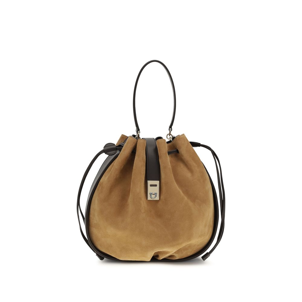 Ferragamo Brown Calf Leather Bucket Bag