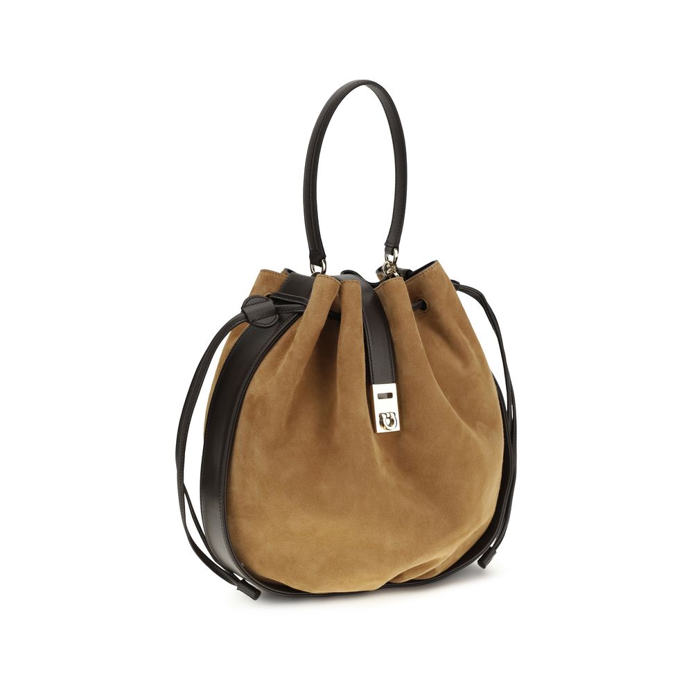 Ferragamo Brown Calf Leather Bucket Bag