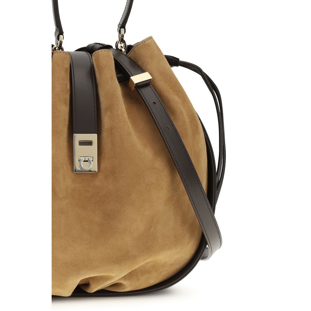 Ferragamo Brown Calf Leather Bucket Bag