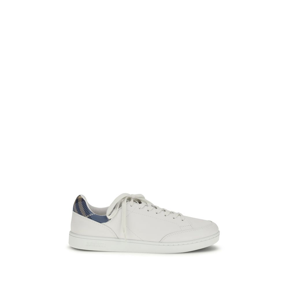 White Leather Low Top Sneakers with Check Heel Panel