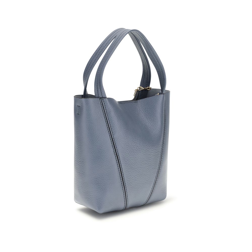 Blue Leather Spin Shoulder Bag with Chain Detail