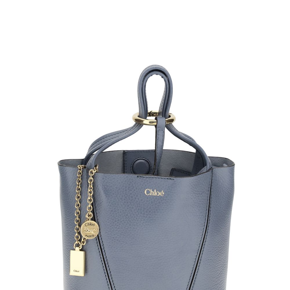 Blue Leather Spin Shoulder Bag with Chain Detail