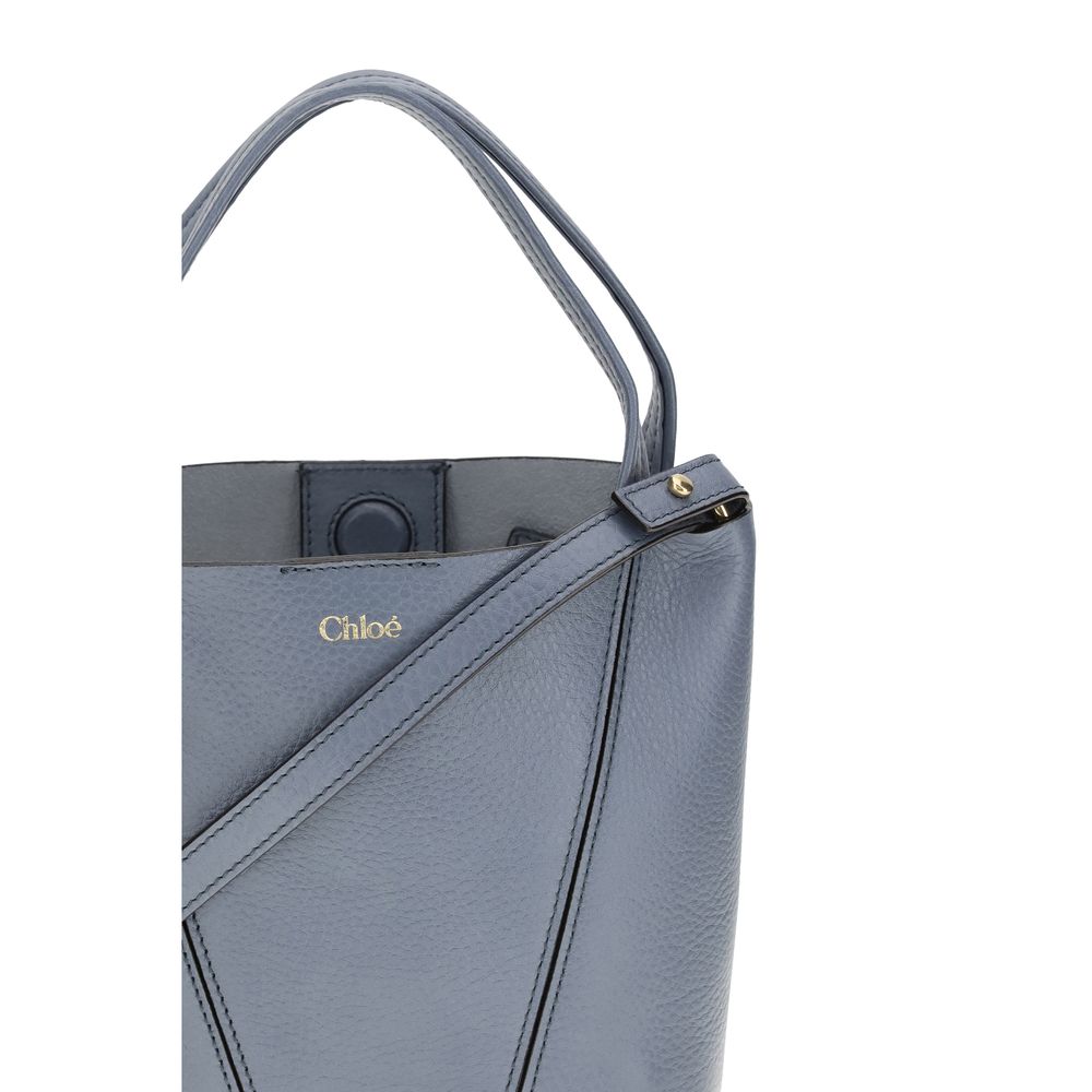 Blue Leather Spin Shoulder Bag with Chain Detail