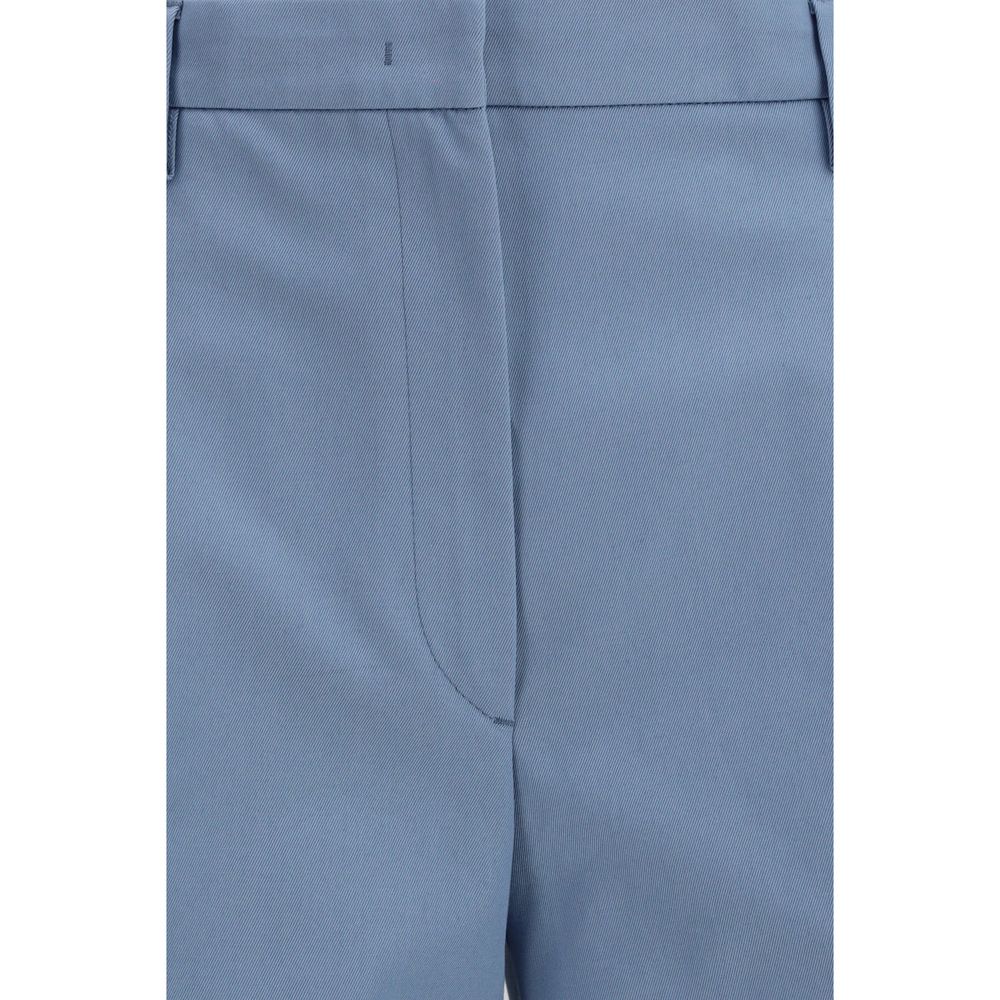 Blue Cotton Chino Pants with Tailored Pleats