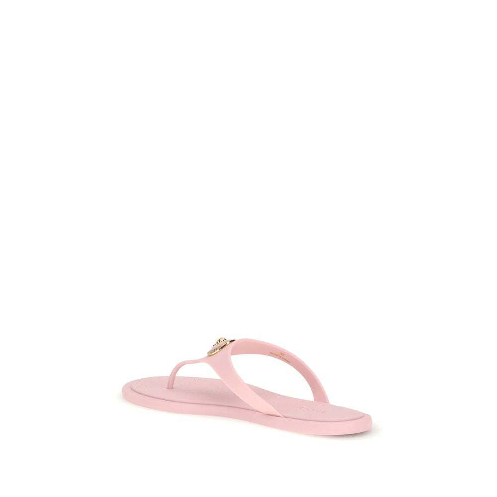 Multicolor Synthetic Flip-Flop Sandals with Medusa Appliqué