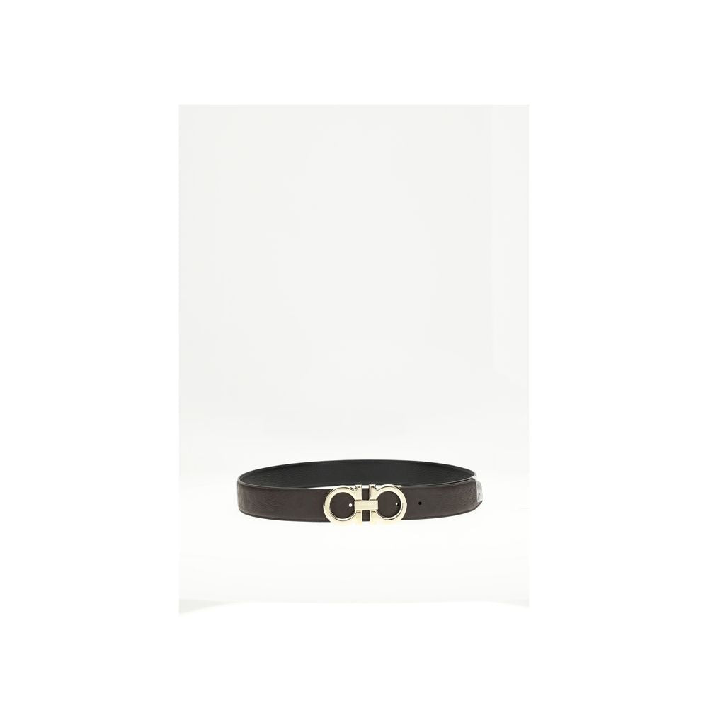 Brown Leather Reversible Adjustable Belt with Gancini Buckle