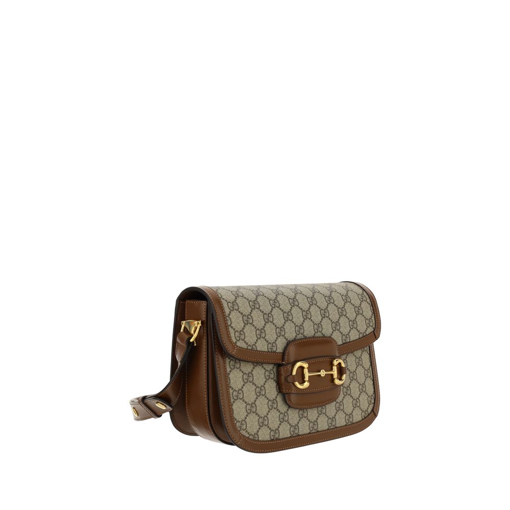 Beige Gucci Horsebit Umhängetasche mit Lederbesatz