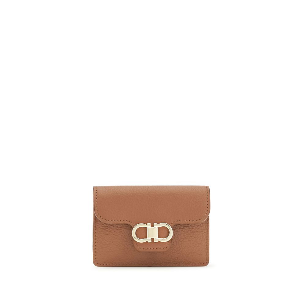 Brown Leather Wallet with Gancini Clasp