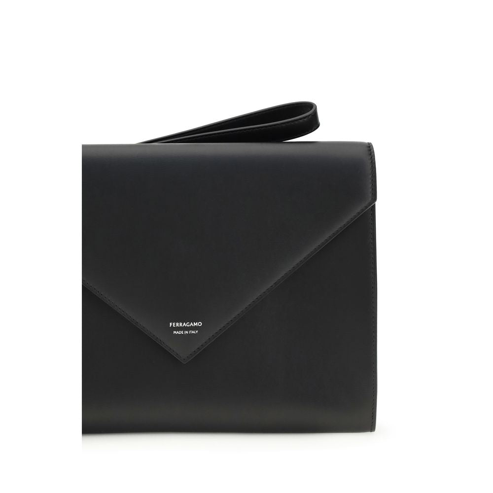 Black Leather Wallet with Snap Button Closure by Salvatore Ferragamo