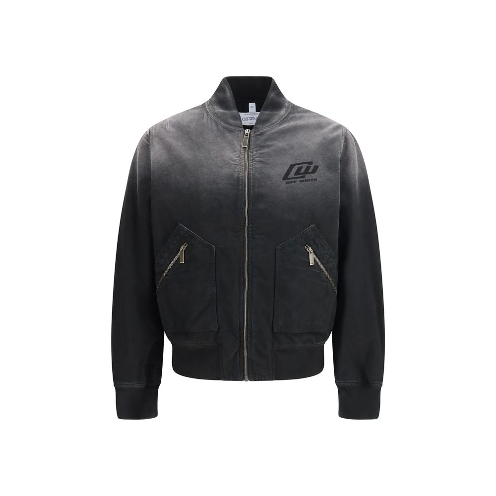 Schwarze Baumwoll-Bomberjacke mit Washed-Denim-Finish