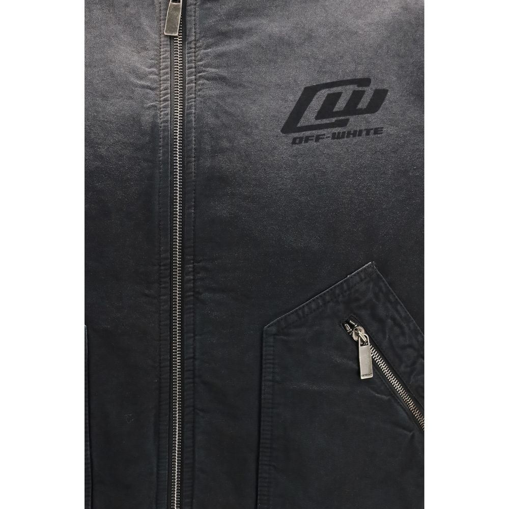 Schwarze Baumwoll-Bomberjacke mit Washed-Denim-Finish