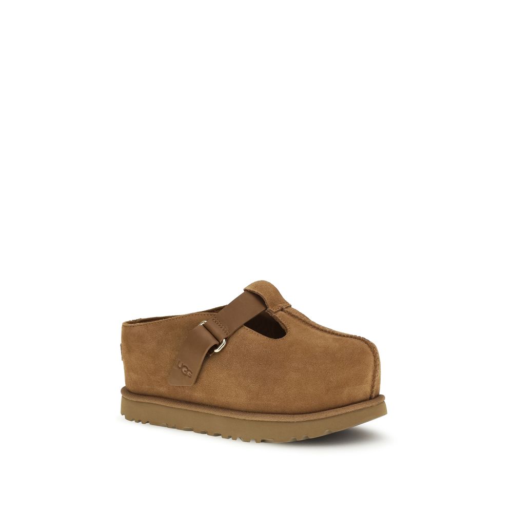 Brown Leather Mules with Suede Strap and UGG Hardware