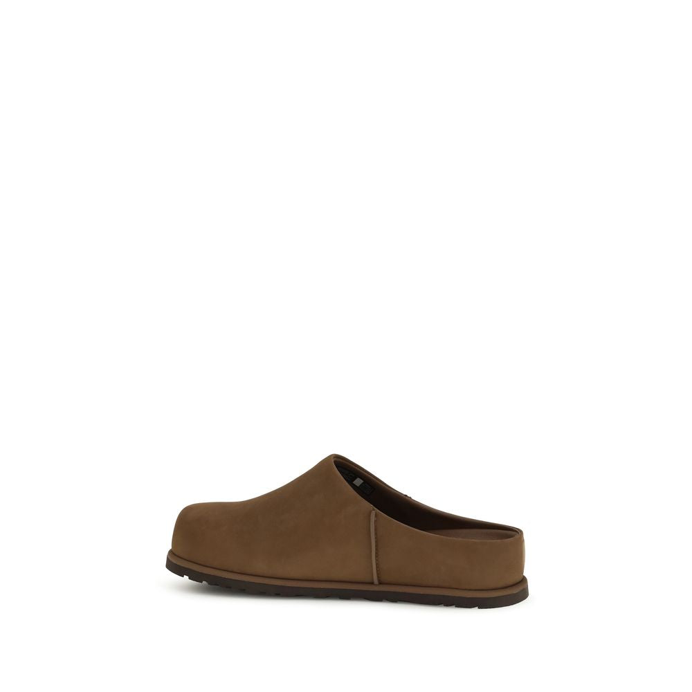 Brown Leather Mules with Nubuck Upper and Cushioned Insole