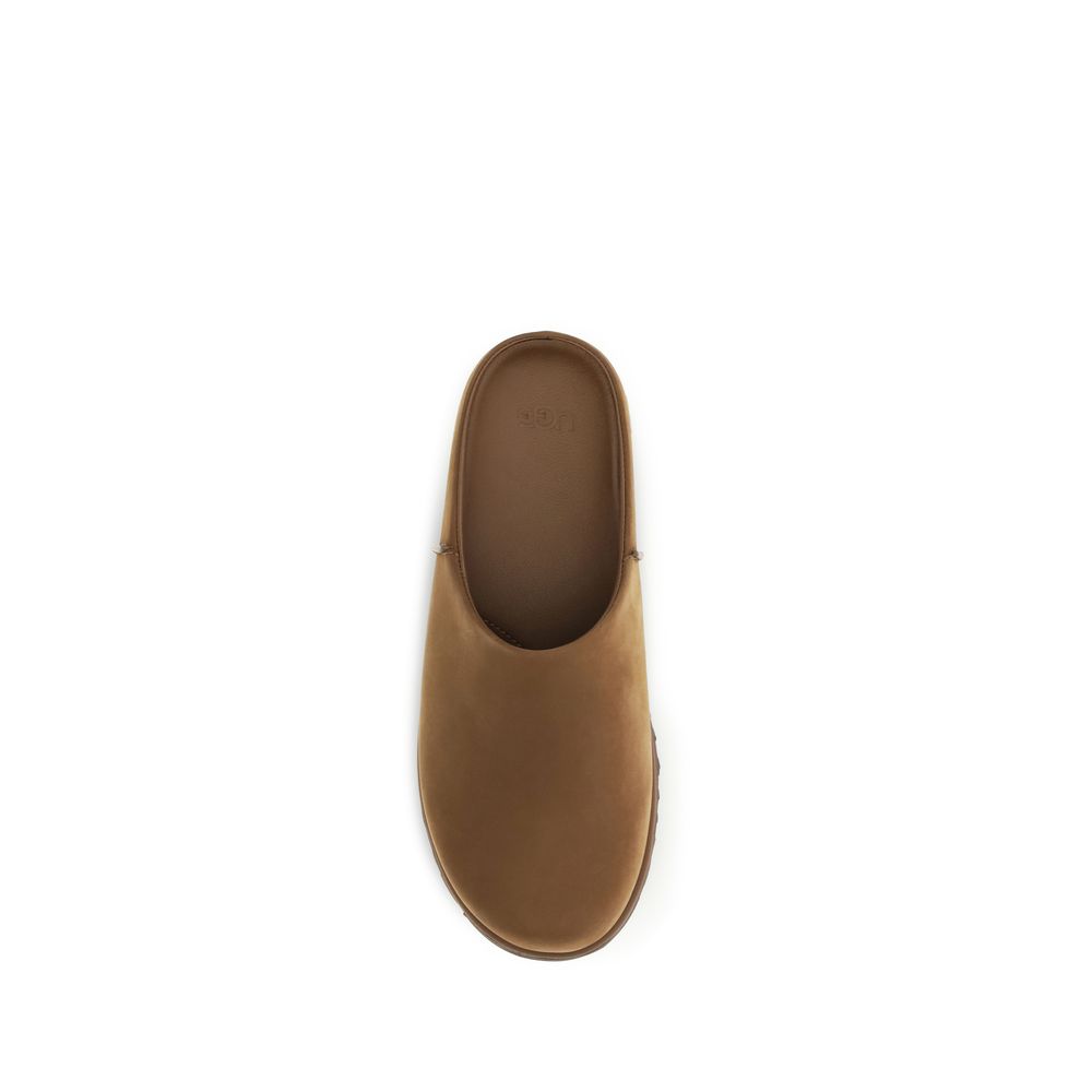 Brown Leather Mules with Nubuck Upper and Cushioned Insole