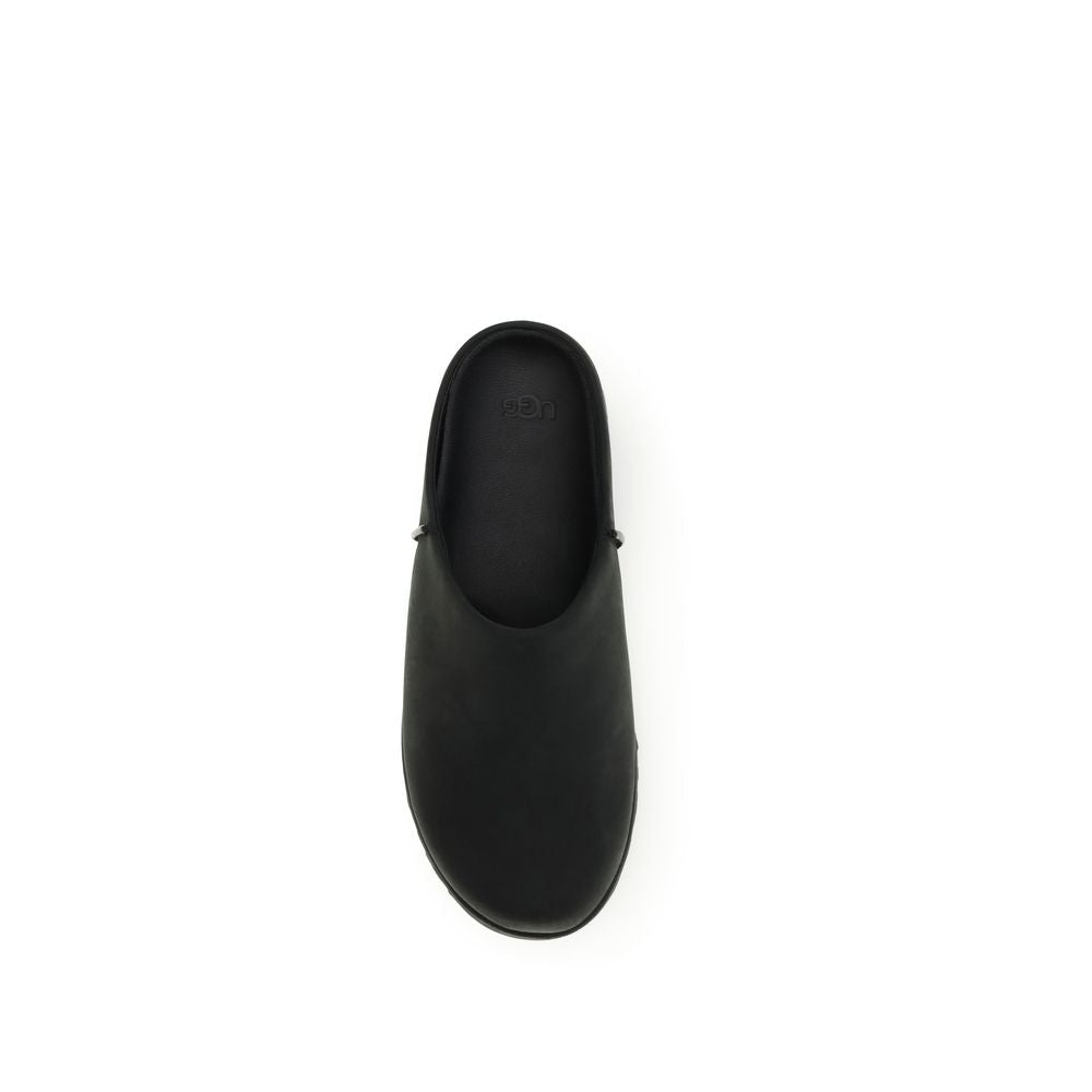 Black Leather Mules with Nubuck Upper and EVA Insole