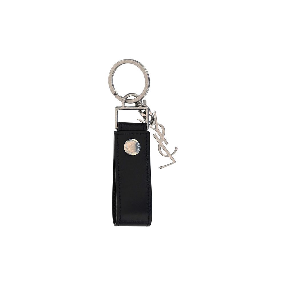 Schwarzer Leder-Schlüsselanhänger mit YSL Monogramm-Anhänger