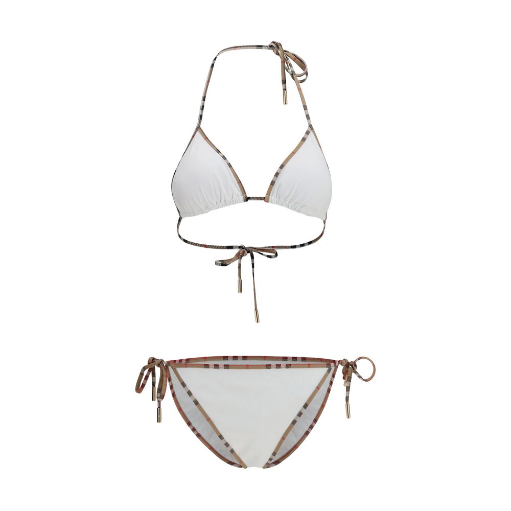 White Synthetic Bikini with Signature Check Detail