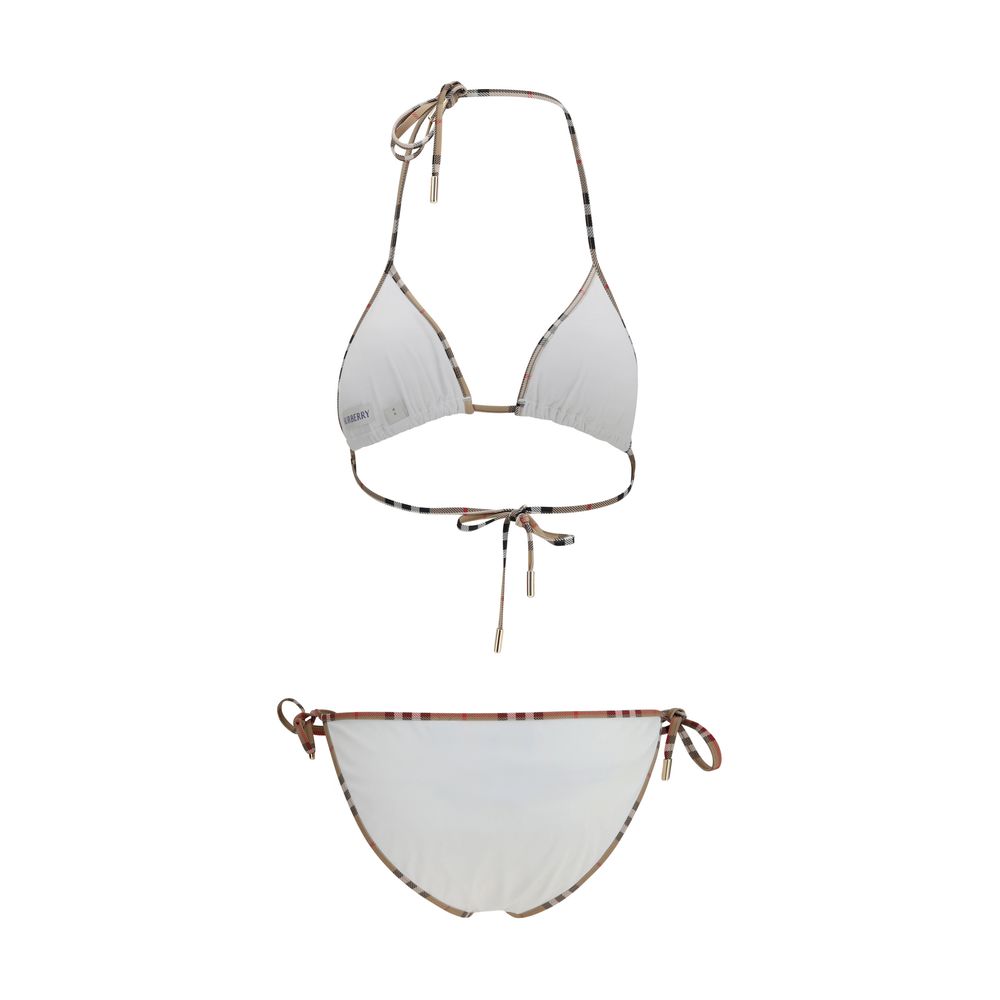 White Synthetic Bikini with Signature Check Detail