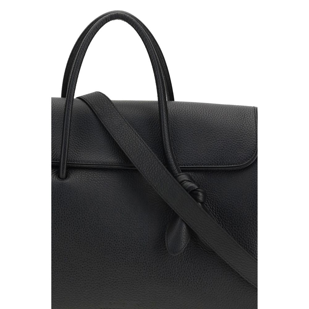 Black Leather Handbag with Magnetic Flap Closure