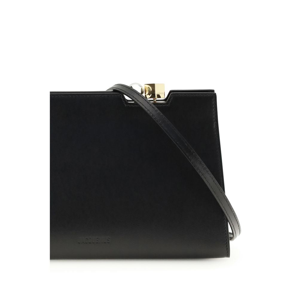 Black Leather Shoulder Bag with Gold-Silver Charm