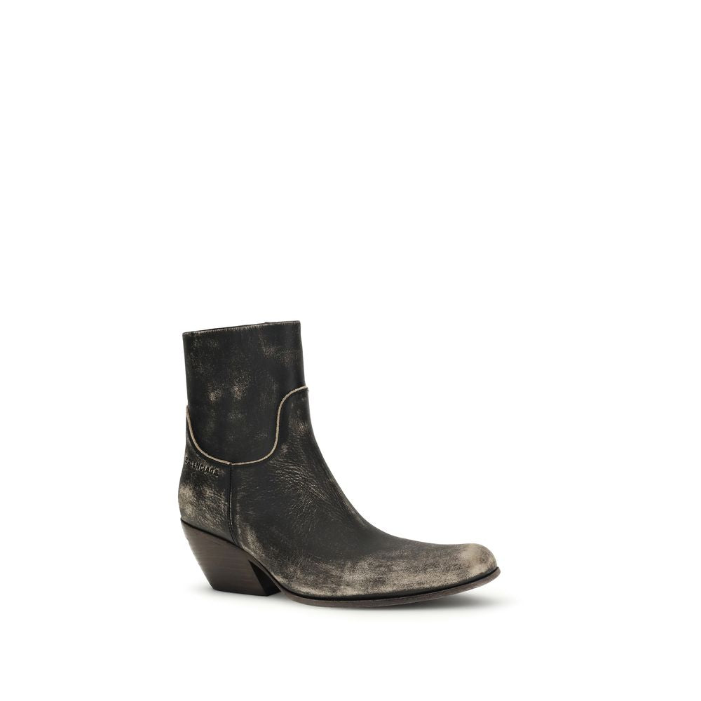 Schwarze Memphis-Stiefeletten aus Leder mit konischem Absatz