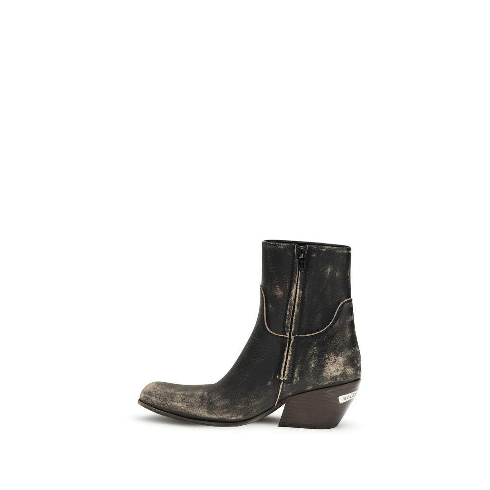 Black Leather Memphis Mid-Calf Boots with Conical Heel
