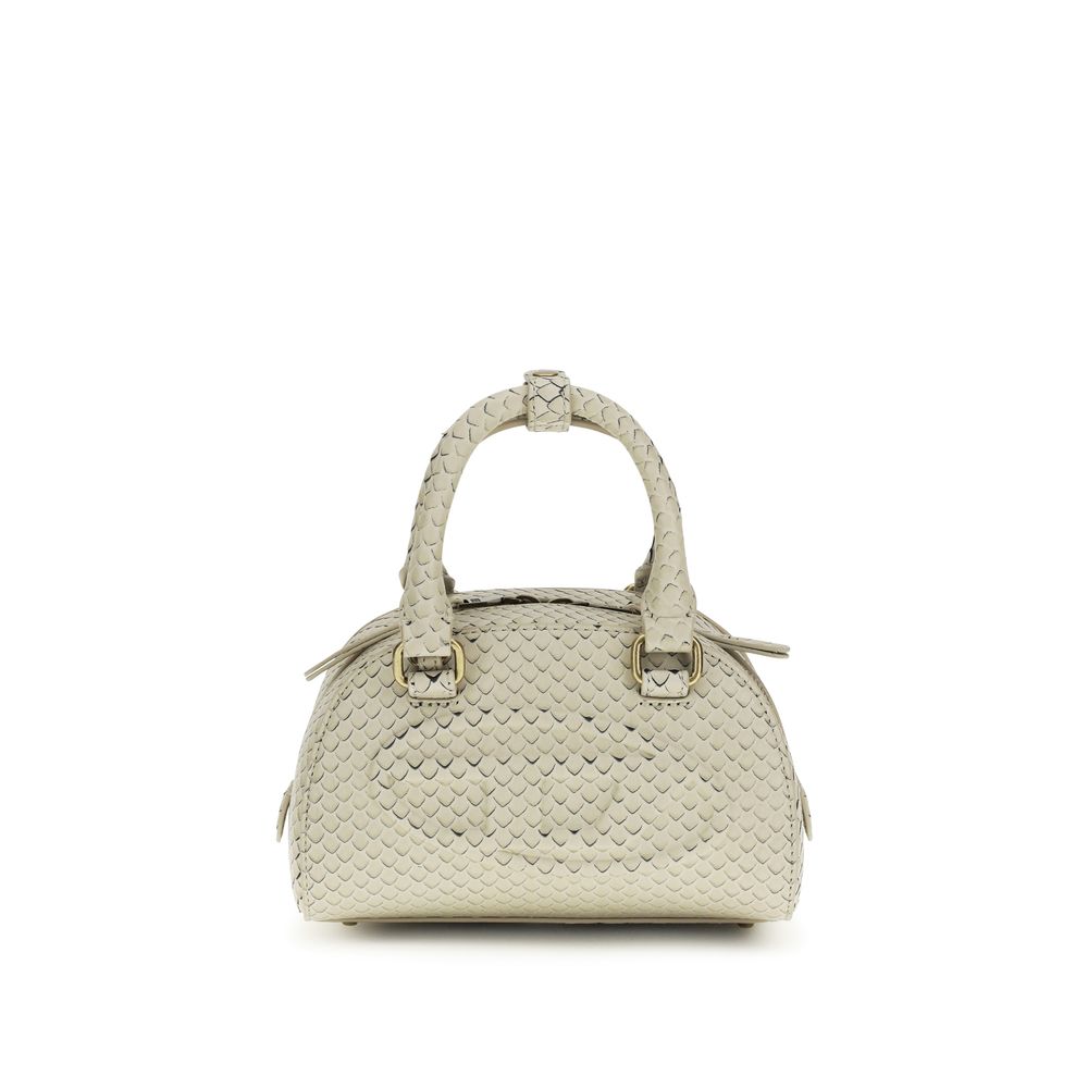 Beige Leather Dome Handbag with Tubular Handles