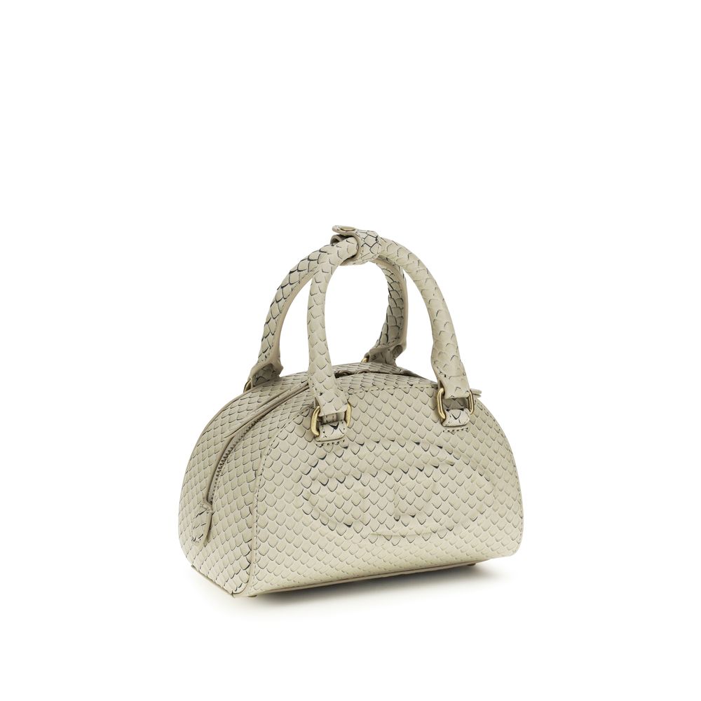 Beige Leather Dome Handbag with Tubular Handles
