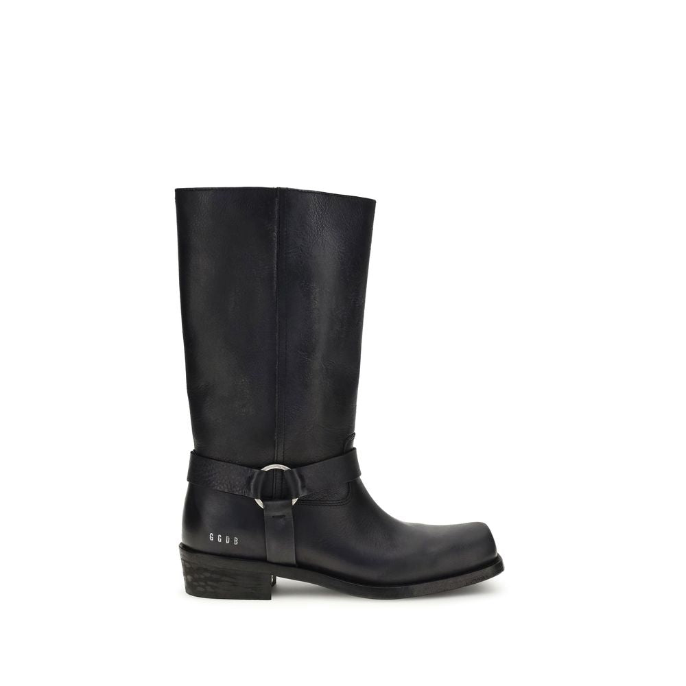 Schwarze Leder-Stiefeletten mit Schnallengürtel