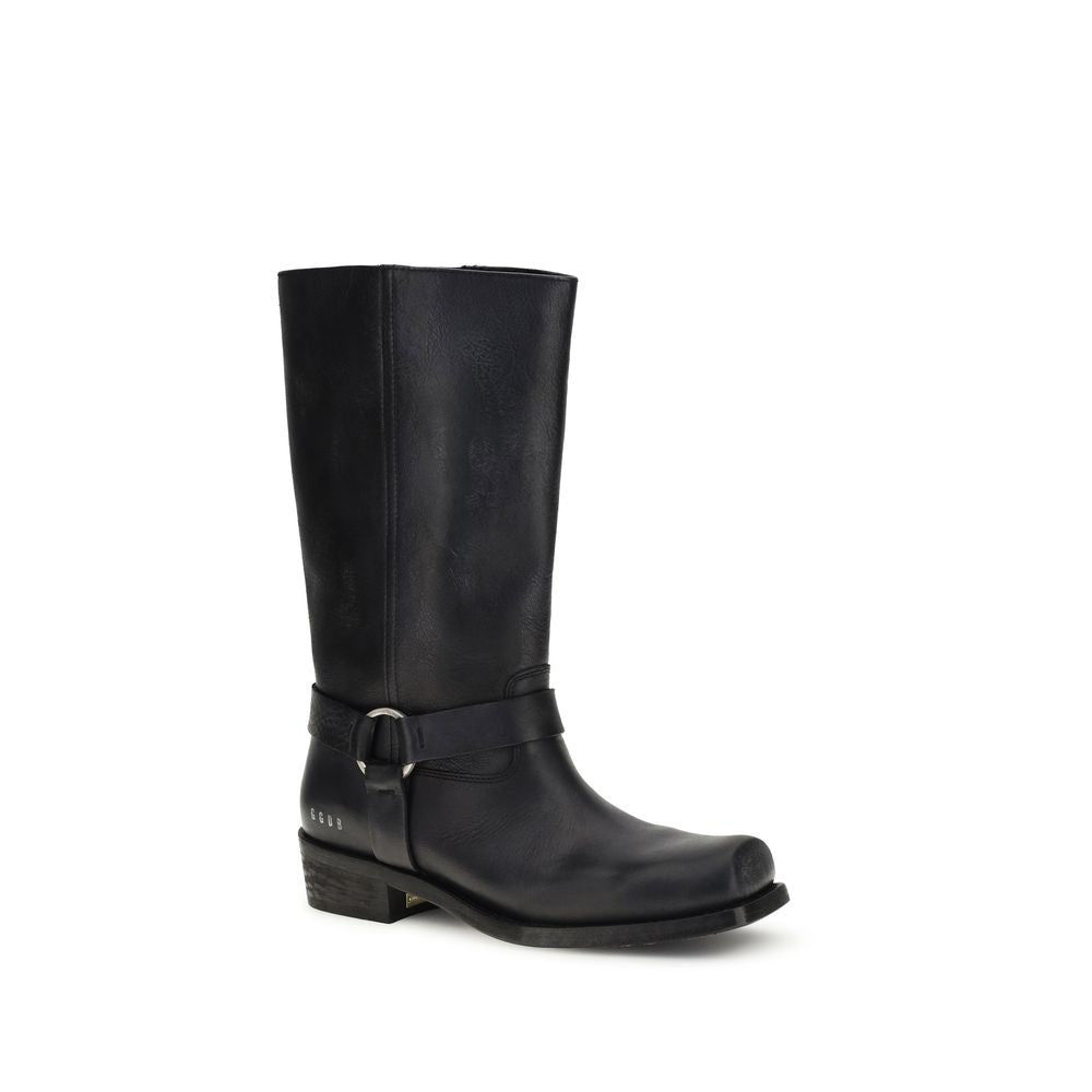 Schwarze Leder-Stiefeletten mit Schnallengürtel