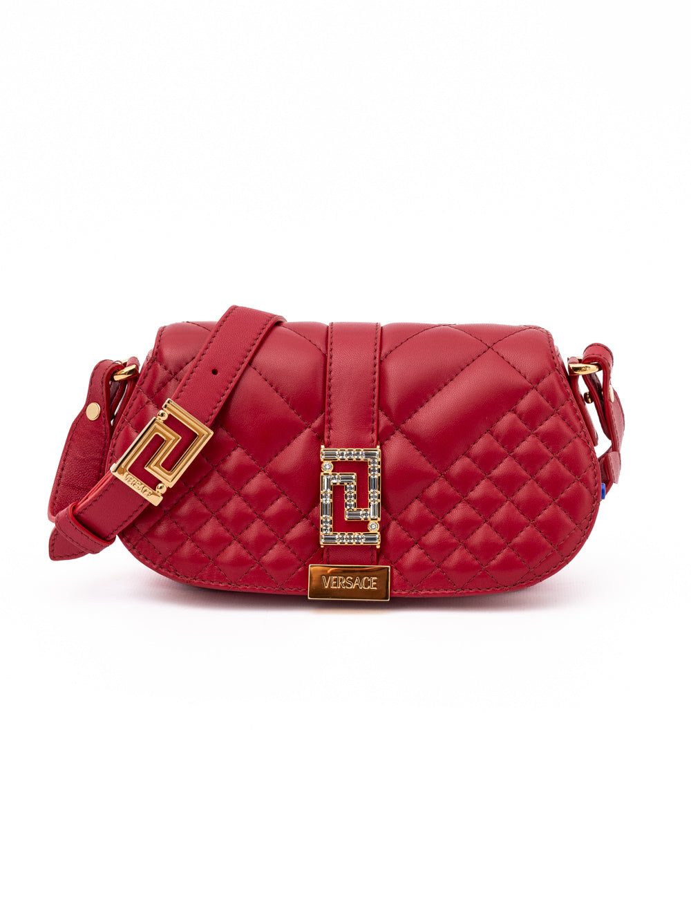 Red Leather Quilted Shoulder Bag with Adjustable Strap
