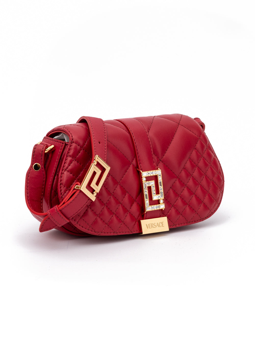 Red Leather Quilted Shoulder Bag with Adjustable Strap