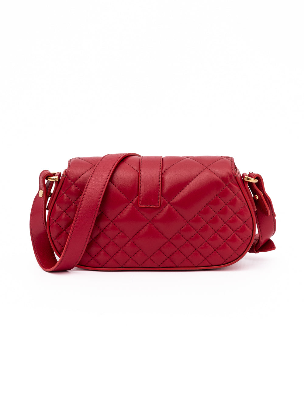 Red Leather Quilted Shoulder Bag with Adjustable Strap