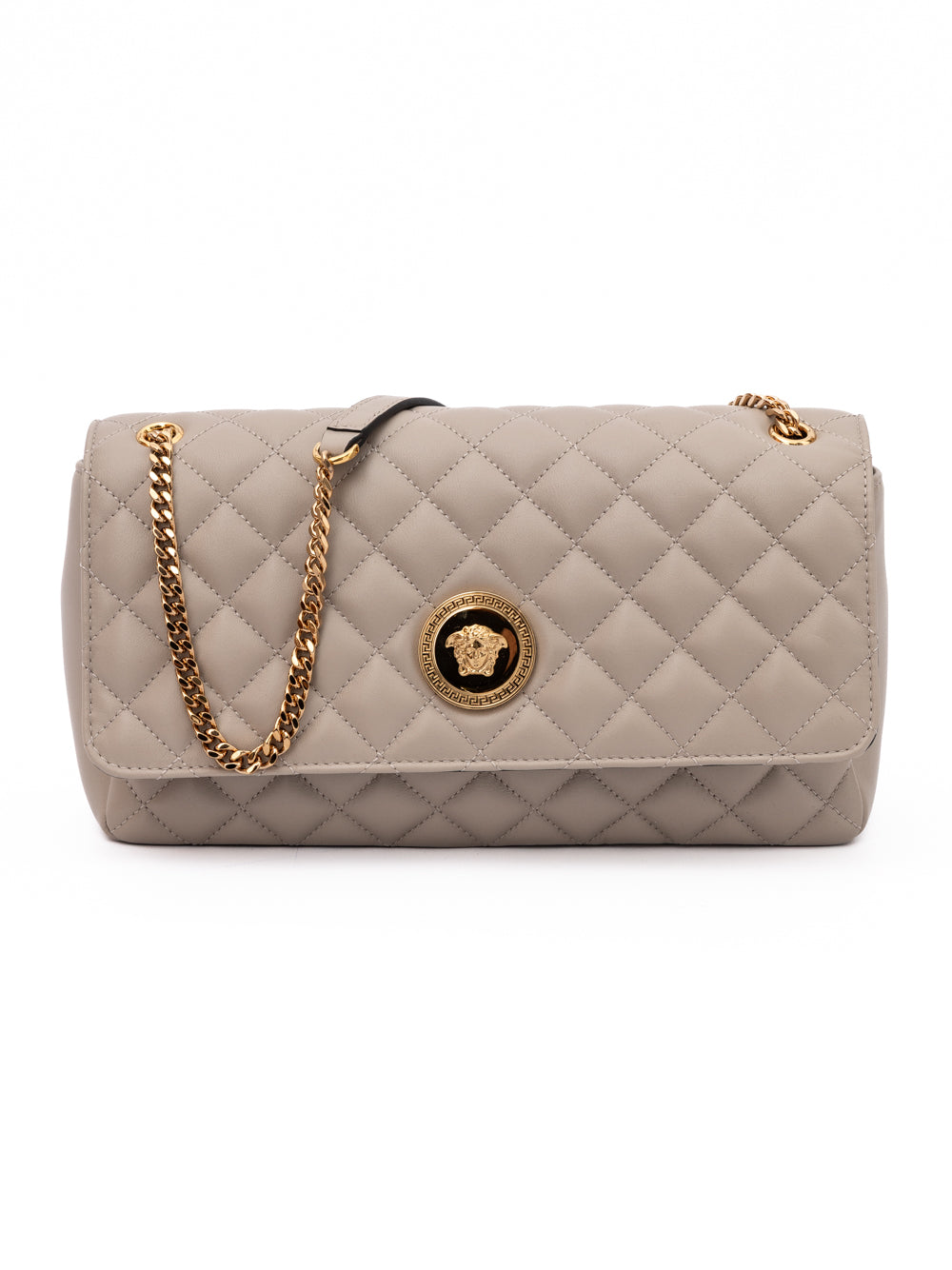 Taupe Leather Shoulder Bag with Quilted Design
