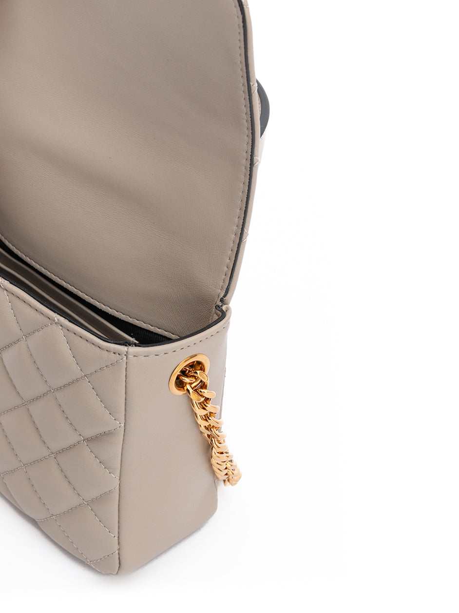 Taupe Leather Shoulder Handbag with Chain Strap