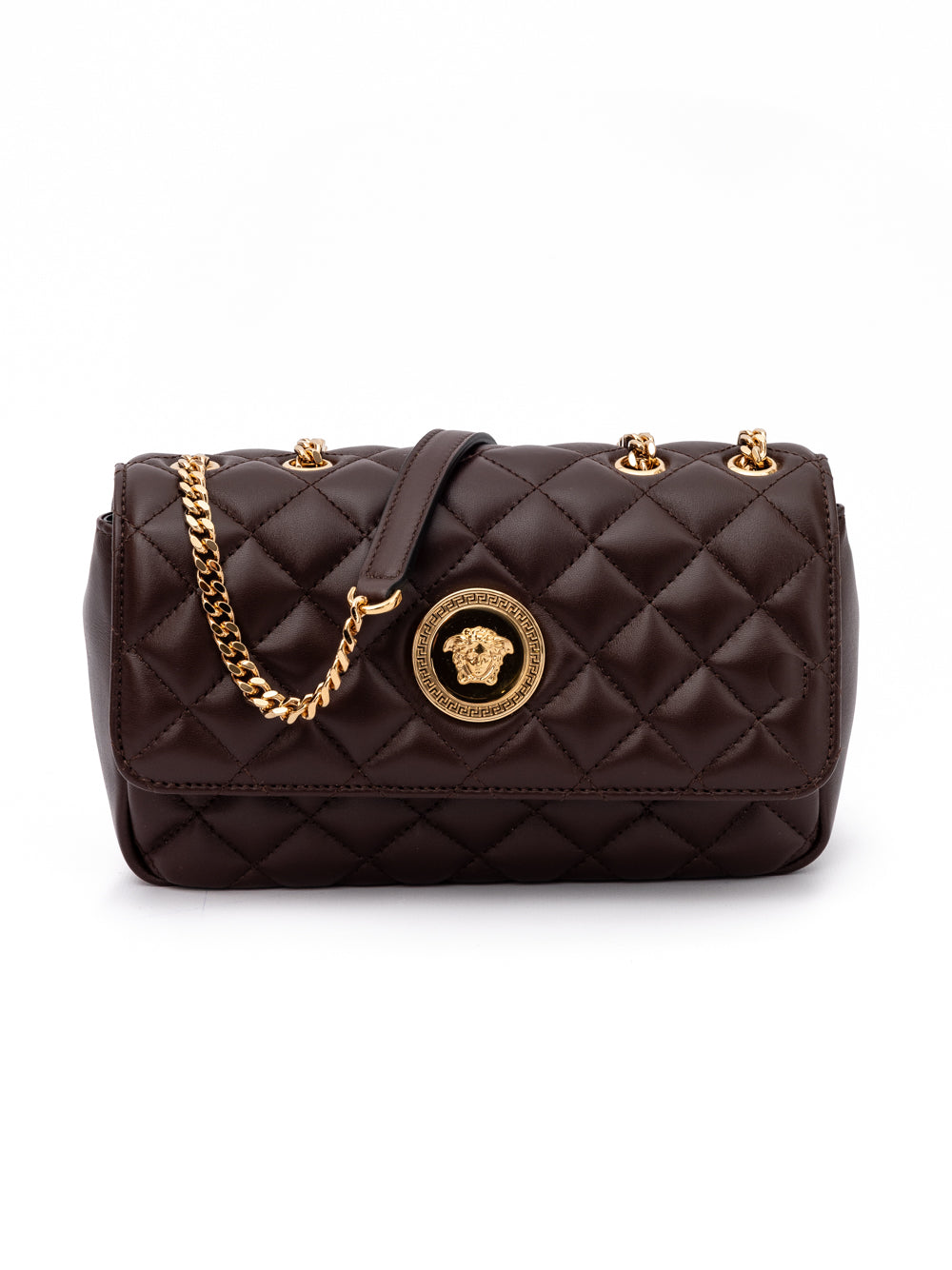 Brown Leather Shoulder Bag with Chain Strap