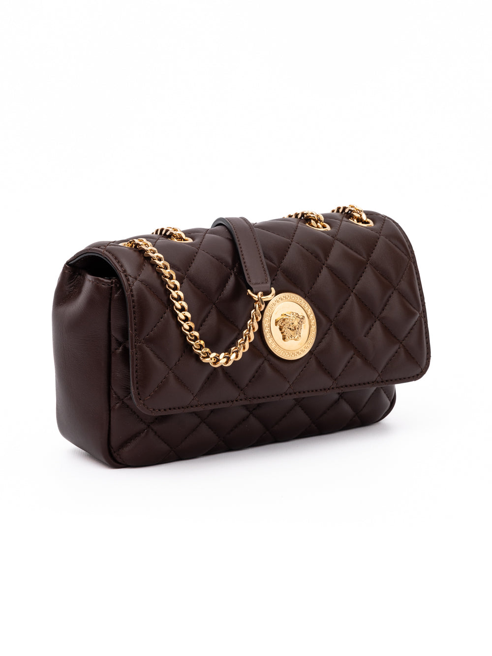 Brown Leather Shoulder Bag with Chain Strap by Versace