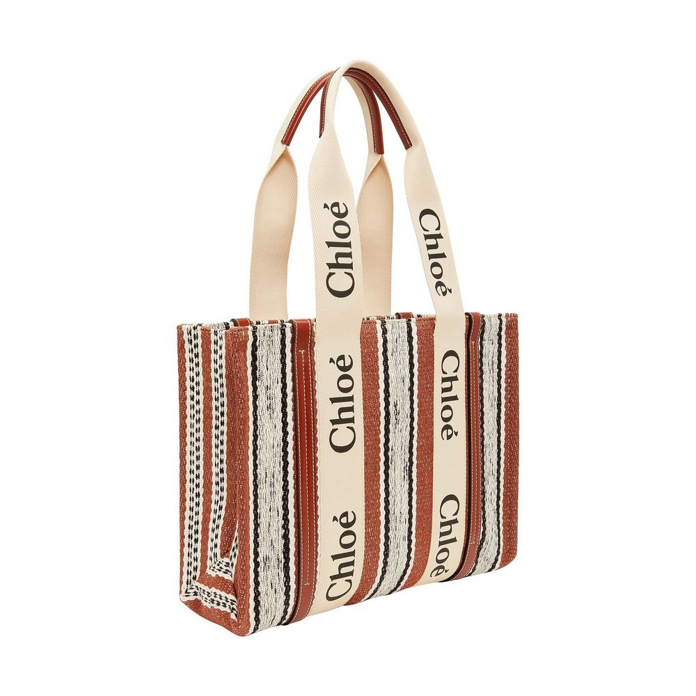 Brown Linen Tote Bag with Leather Detail