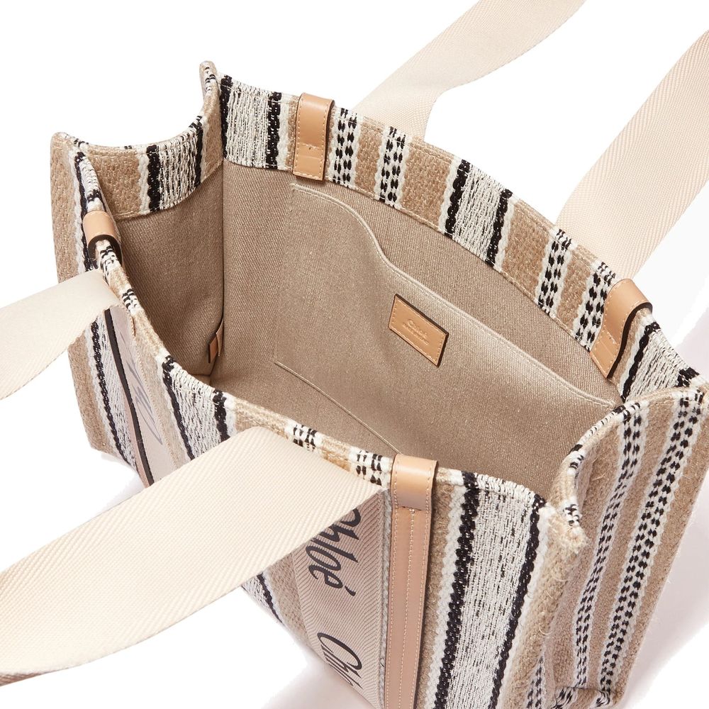 Beige Linen Tote Bag with Signature Ribbon Handles