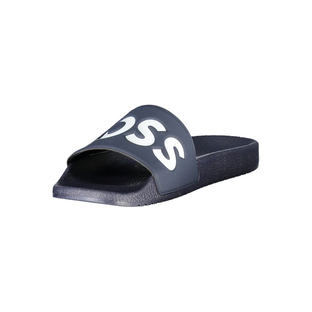 Blu Synthetic Men’s Slippers with Logo Print