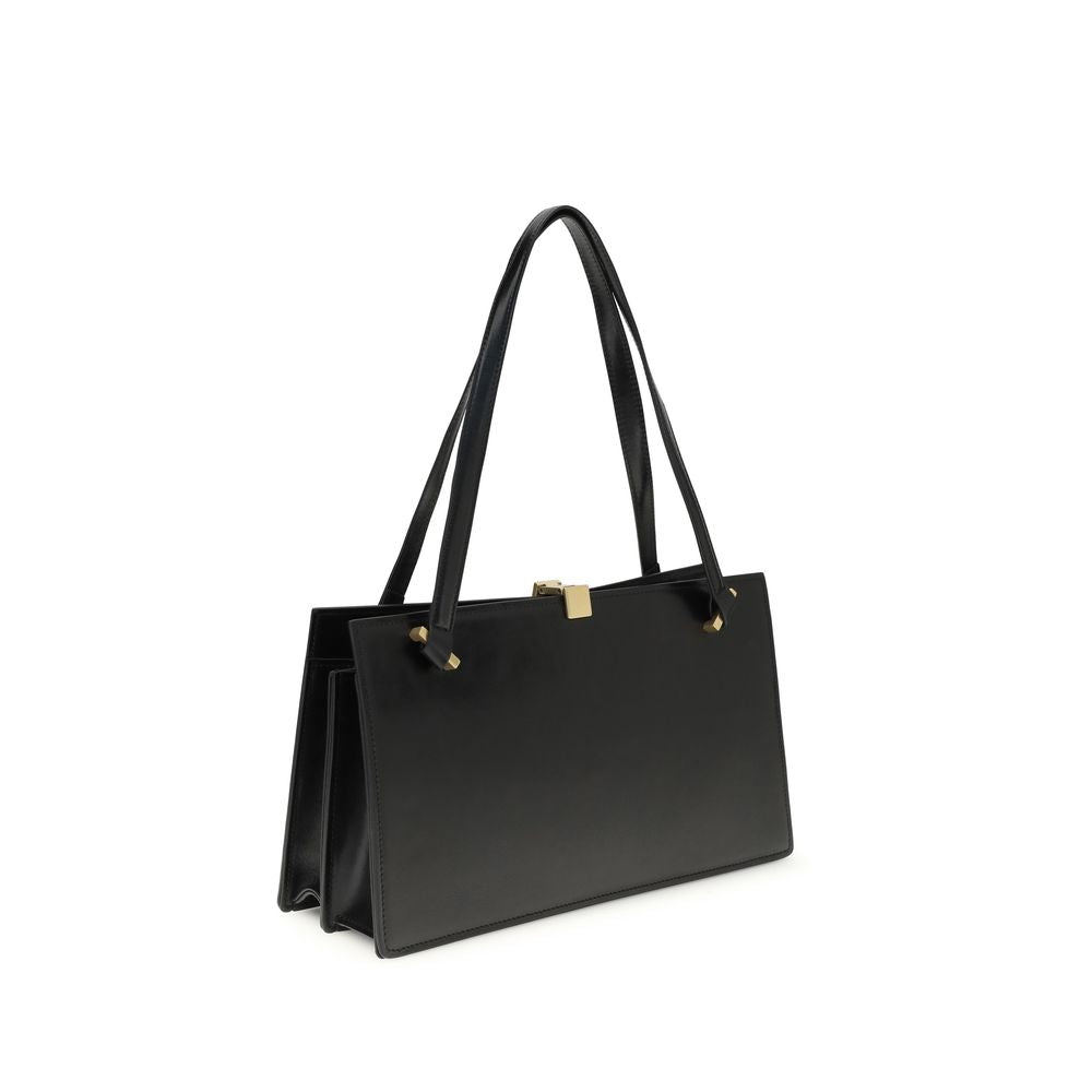 Black Leather Severine Shoulder Bag with Medusa Detail